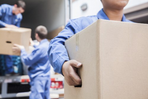Packed office boxes ready for office removals in Hounslow